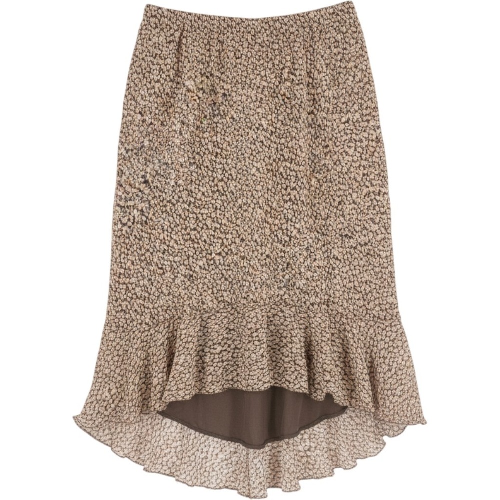 Max Studio Petite Ruffle 100% Silk Skirt Brown LP Flowy Y2K Fairy Asymmetrical